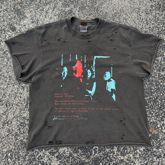 Real is rare, shadow gray cropped distressed tee shirt