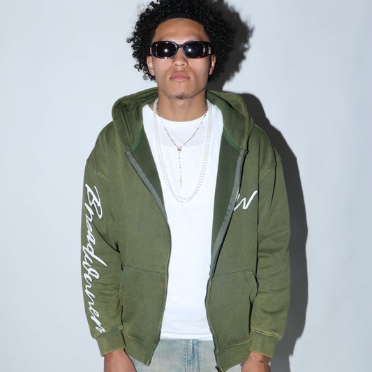 Rich girls love Breadwnners full zip hoodie olive green
