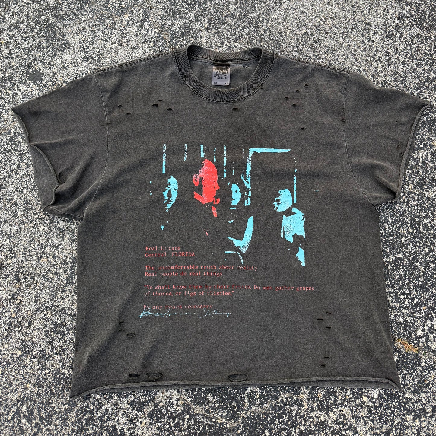 Real is rare, shadow gray cropped distressed tee shirt