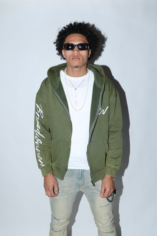 Rich girls love Breadwnners full zip hoodie olive green