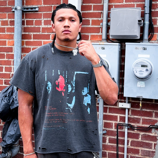 Real is rare, shadow gray cropped distressed tee shirt